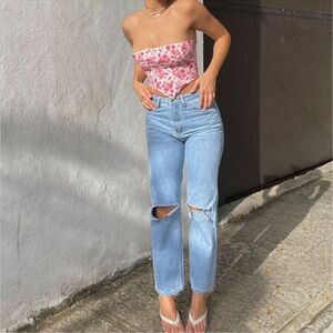 Princess Polly Holland Jeans Straight Leg Distressed Ripped Denim High Rise
